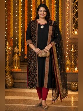 Black Printed Kurti Size XXL | Indo-Western Ethnic Tunic Festive Wedding Wear